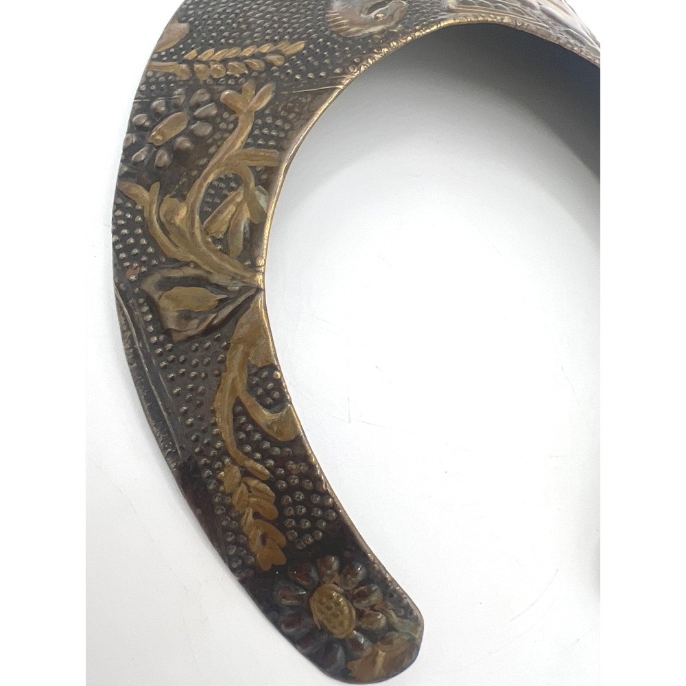 Vintage Brass Heraldic Gorget Collar Necklace Torque Repoussé Horses Shield - Picture 2 of 14